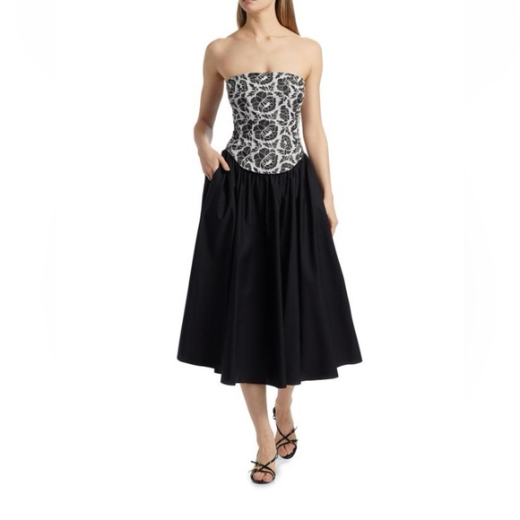 Toccin Dresses & Skirts - NWT TOCCIN Dress Melody Floral Cotton Corset Midi- Black White 10
